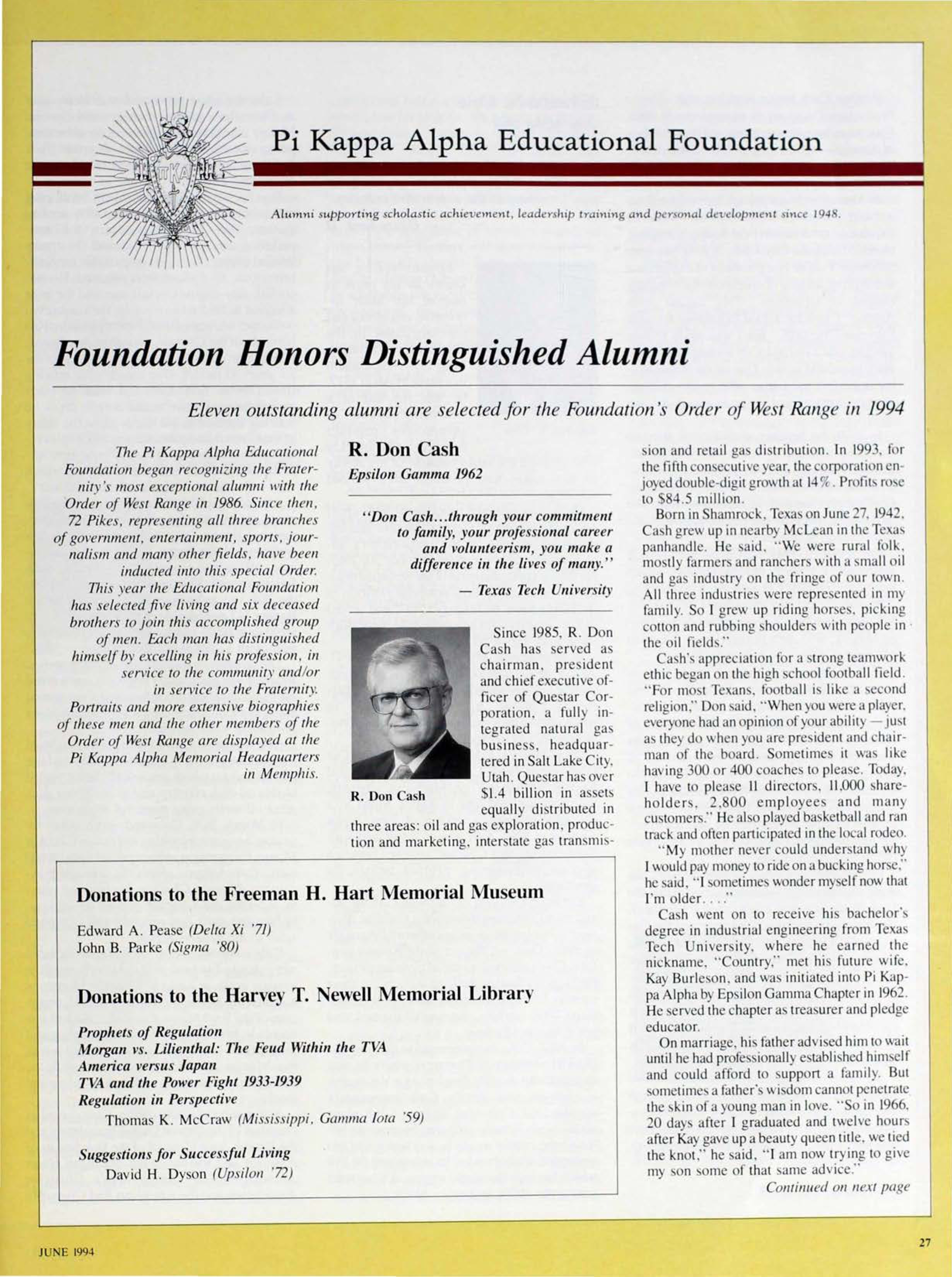 Pi Kappa Alpha Educational Foundation, June 1994